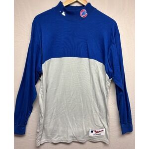 Chicago Cubs Majestic Mens Blue MLB Turtleneck Long Sleeve Shirt Sweater Sewn